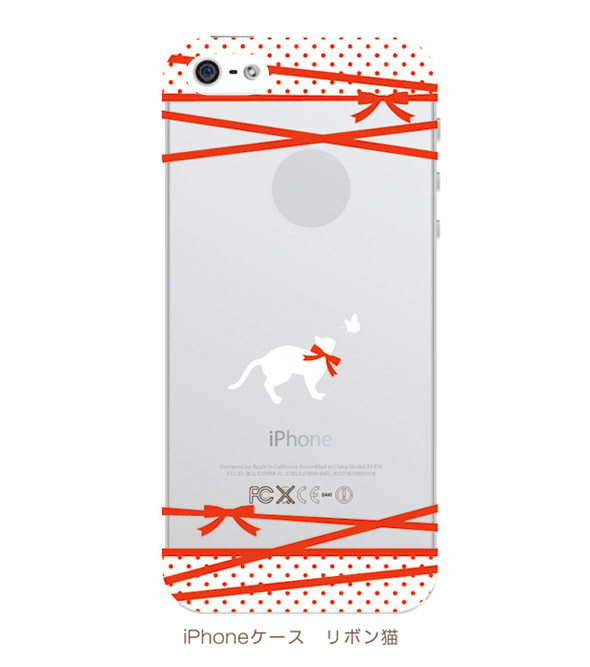 【ネコiPhoneケース】リボン猫（透明タイプ）